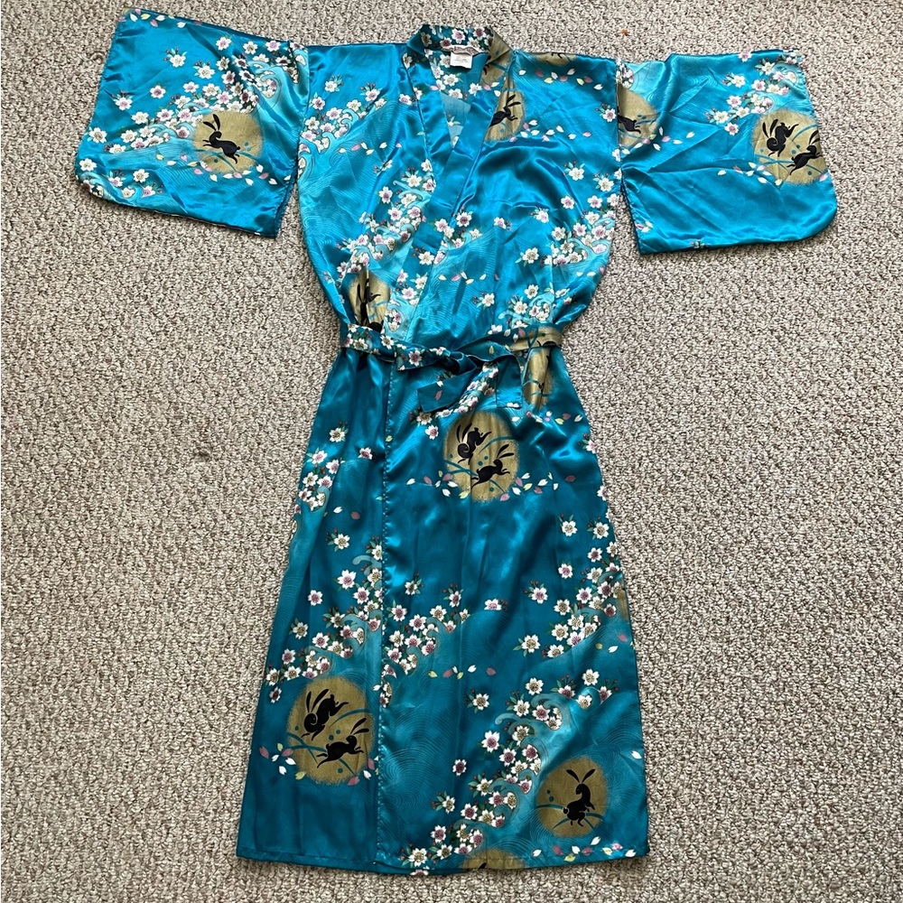 ✨ Vintage ✨ Japanese Blue Silk Kimono Robe (Size 50 - L/XL?)